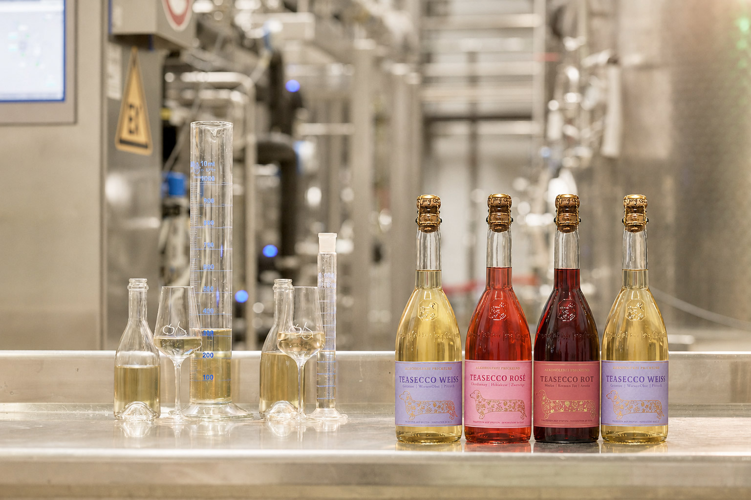 Labor: Messzylinder und alkoholfreie Cuvées